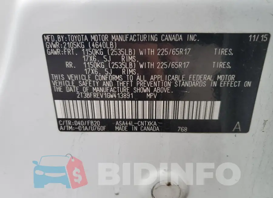 2T3BFREV1GW413891 Photo# 14