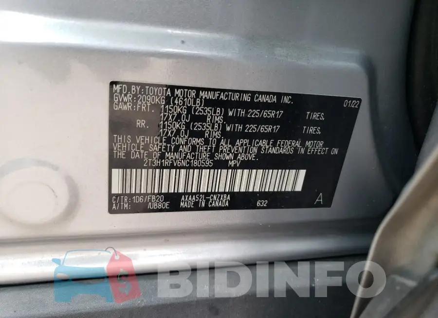 2T3H1RFV6NC180595 Photo# 13