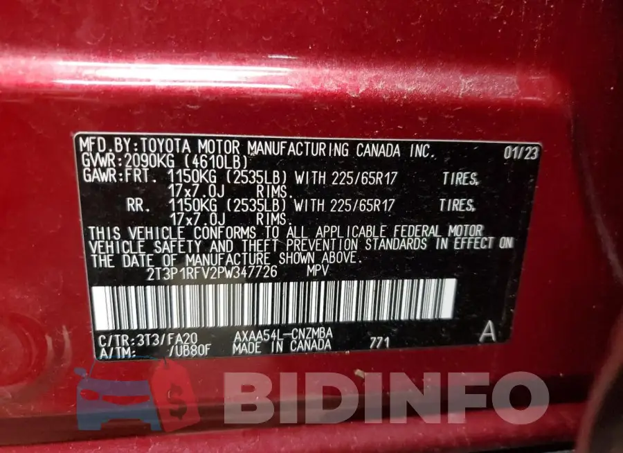 2T3P1RFV2PW347726 Photo# 13