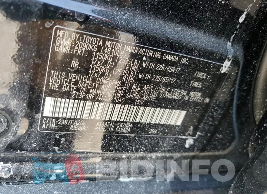 2T3P1RFV4NC321045 Photo# 13