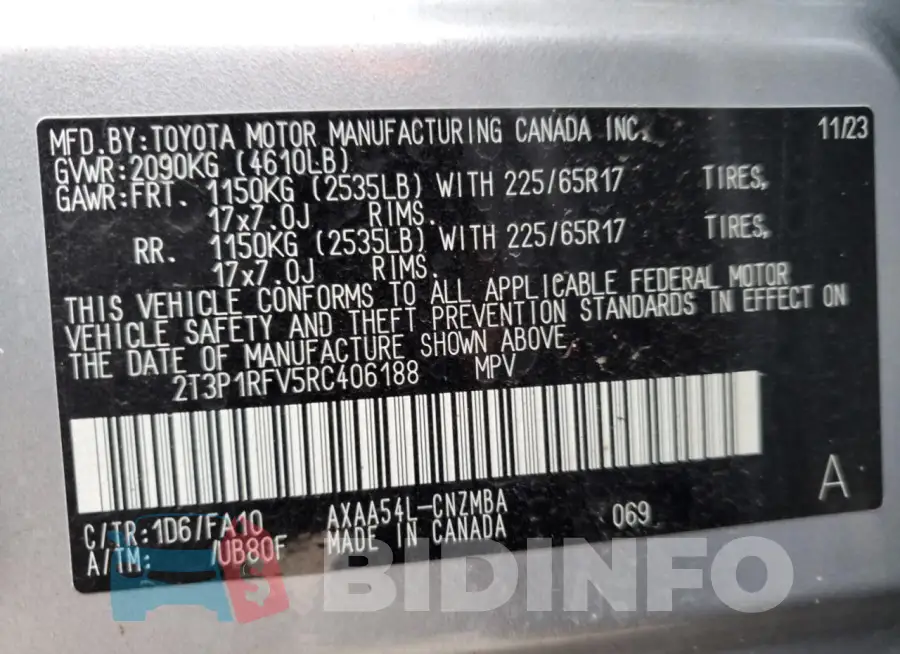 2T3P1RFV5RC406188 Photo# 13