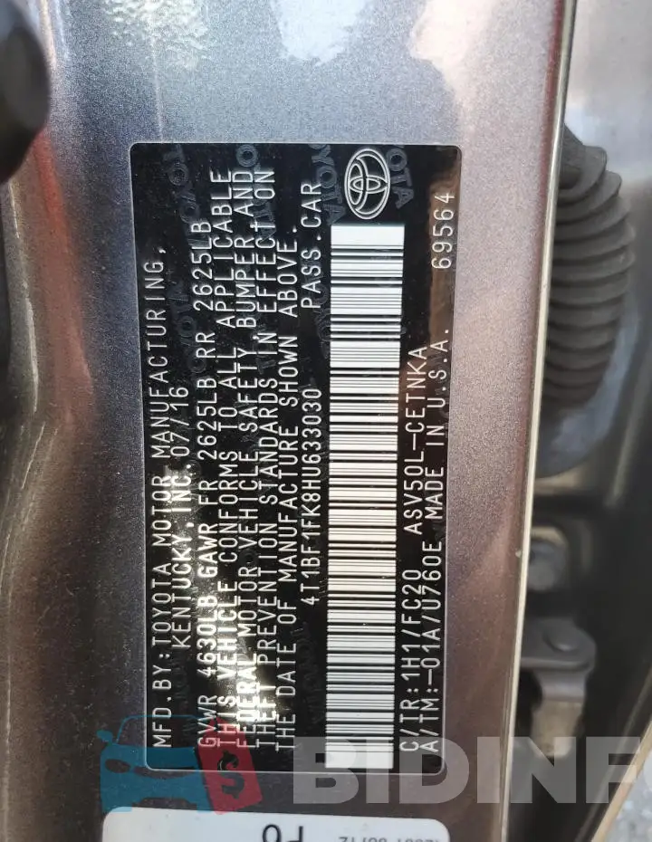 4T1BF1FK8HU633030 Photo# 12