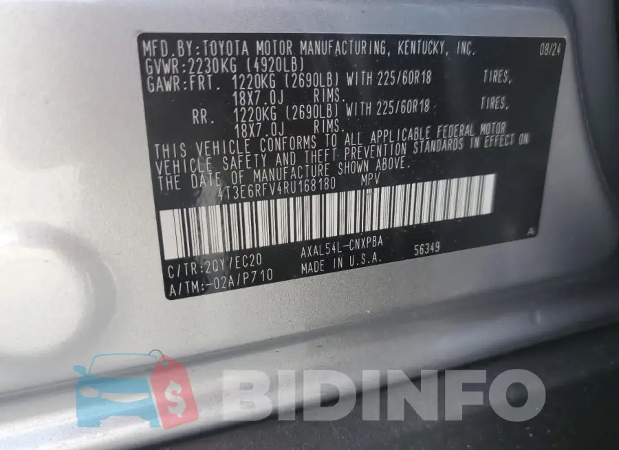 4T3E6RFV4RU168180 Photo# 13