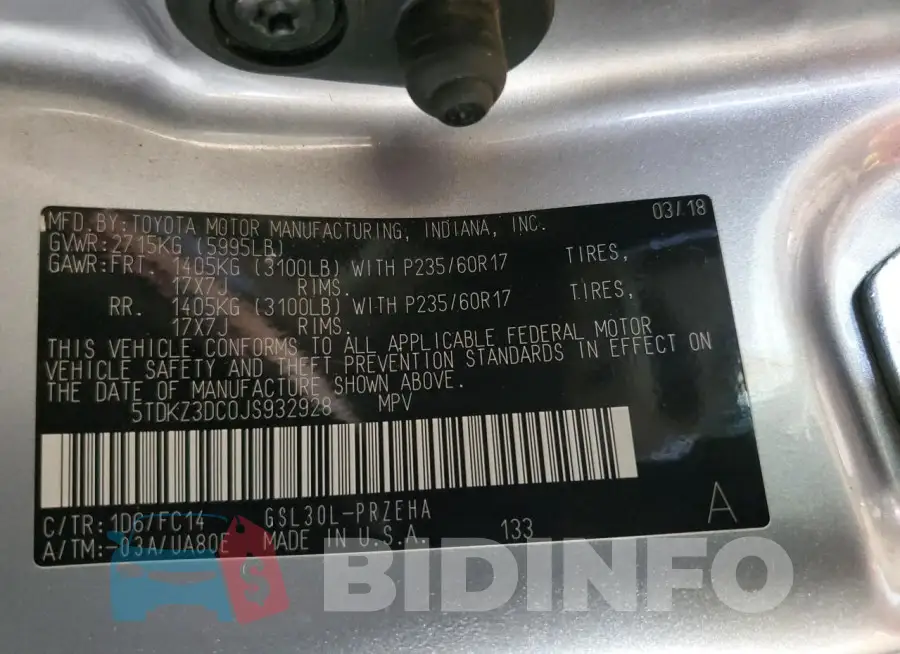 5TDKZ3DC0JS932928 Photo# 13
