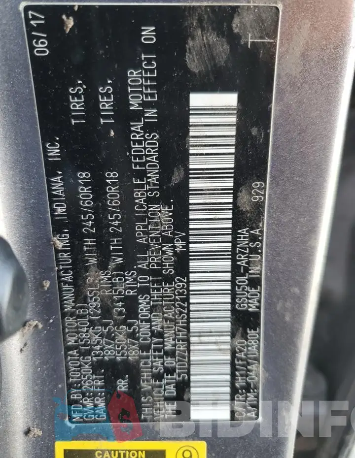 5TDZZRFH7HS221392 Photo# 14