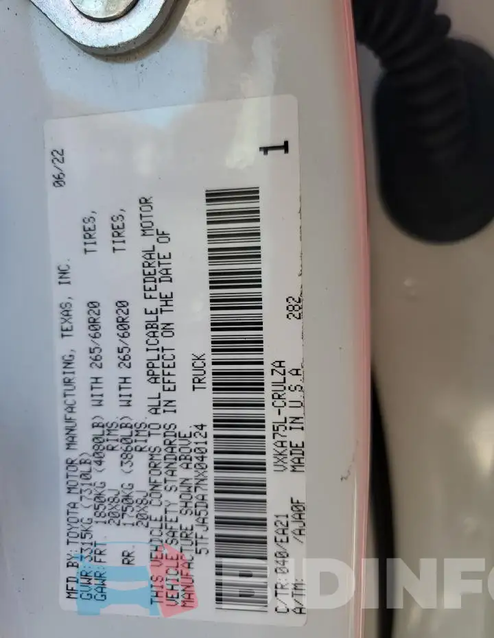 5TFJA5DA7NX040124 Photo# 12
