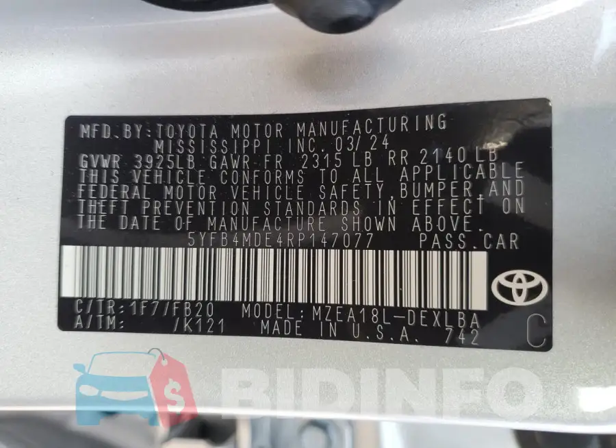 5YFB4MDE4RP147077 Photo# 12