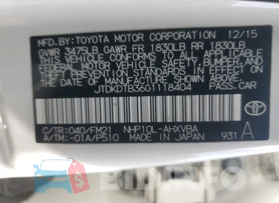 JTDKDTB36G1118404 Photo# 12