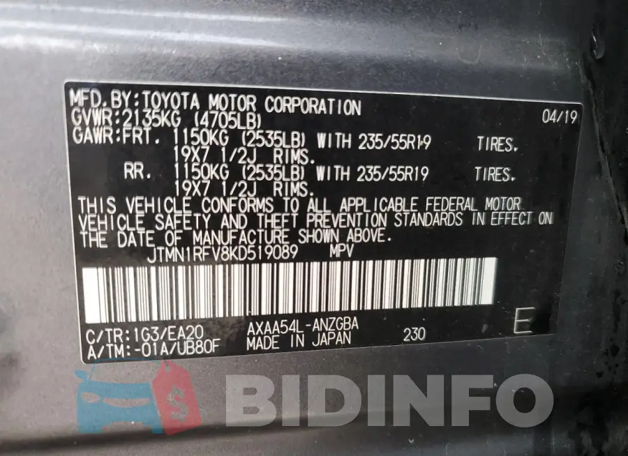 JTMN1RFV8KD519089 Photo# 13