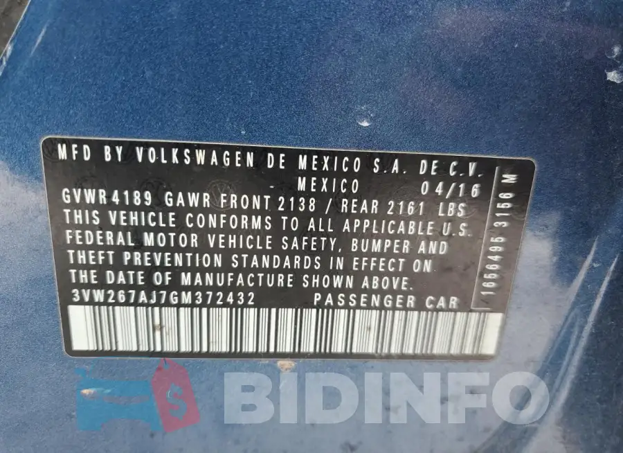 3VW267AJ7GM372432 Photo# 12