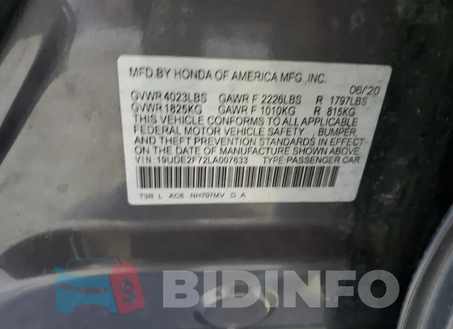 19UDE2F72LA007633 Photo# 12
