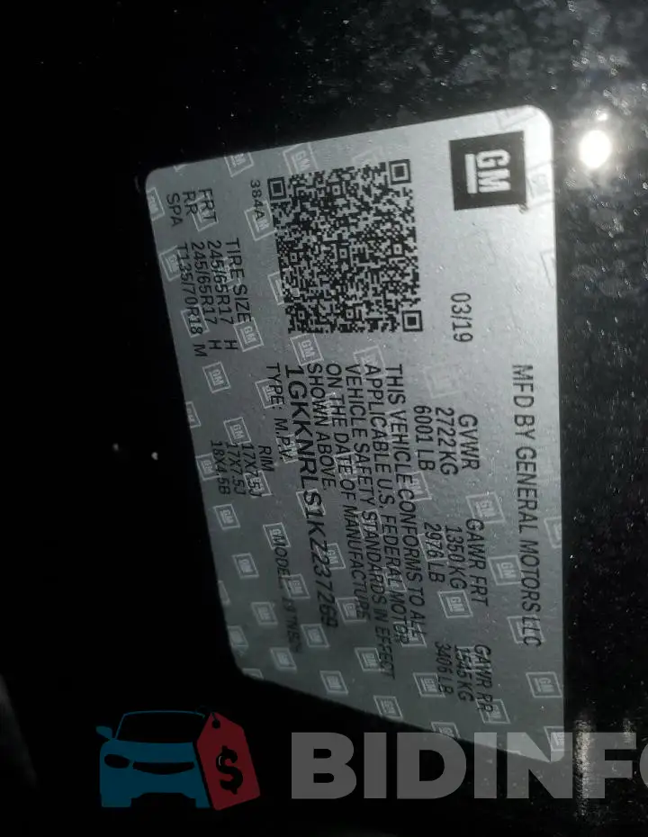 1GKKNRLS1KZ237269 Photo# 13