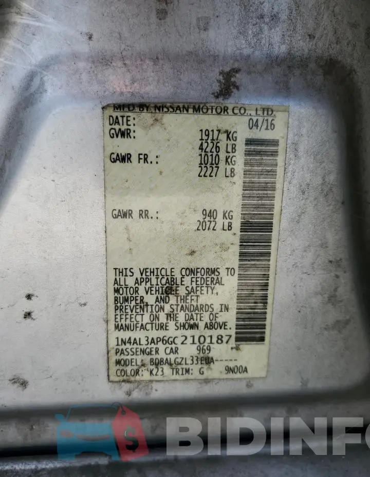 1N4AL3AP6GC210187 Photo# 12