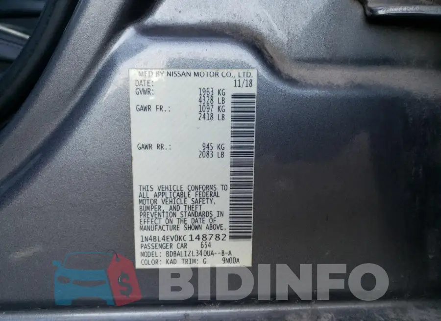 1N4BL4EV0KC148782 Photo# 13