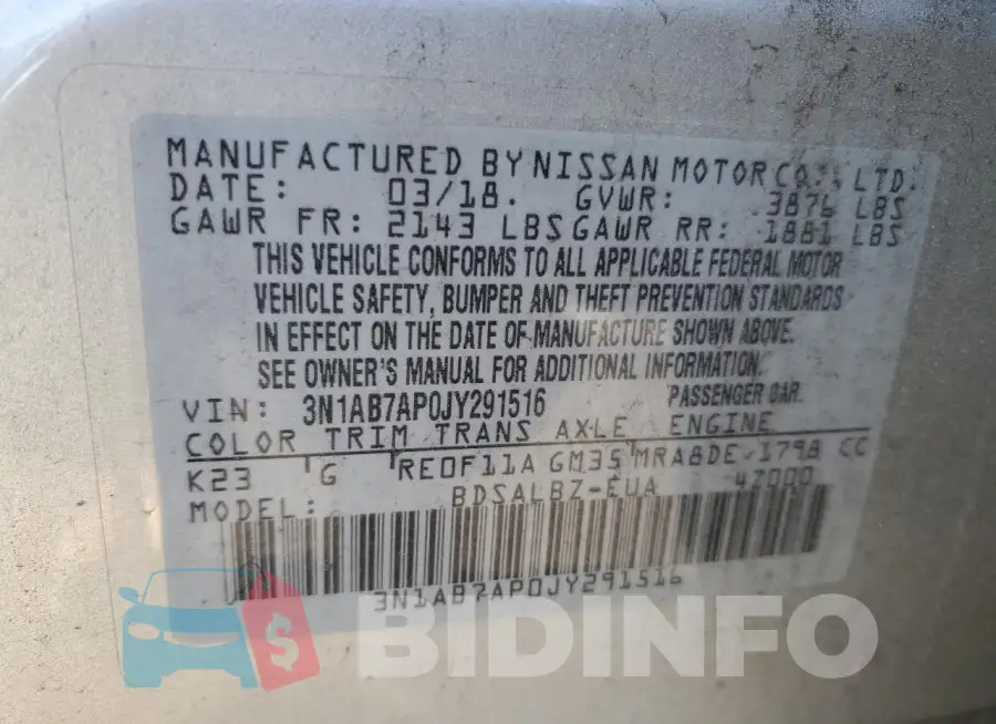 3N1AB7AP0JY291516 Photo# 12