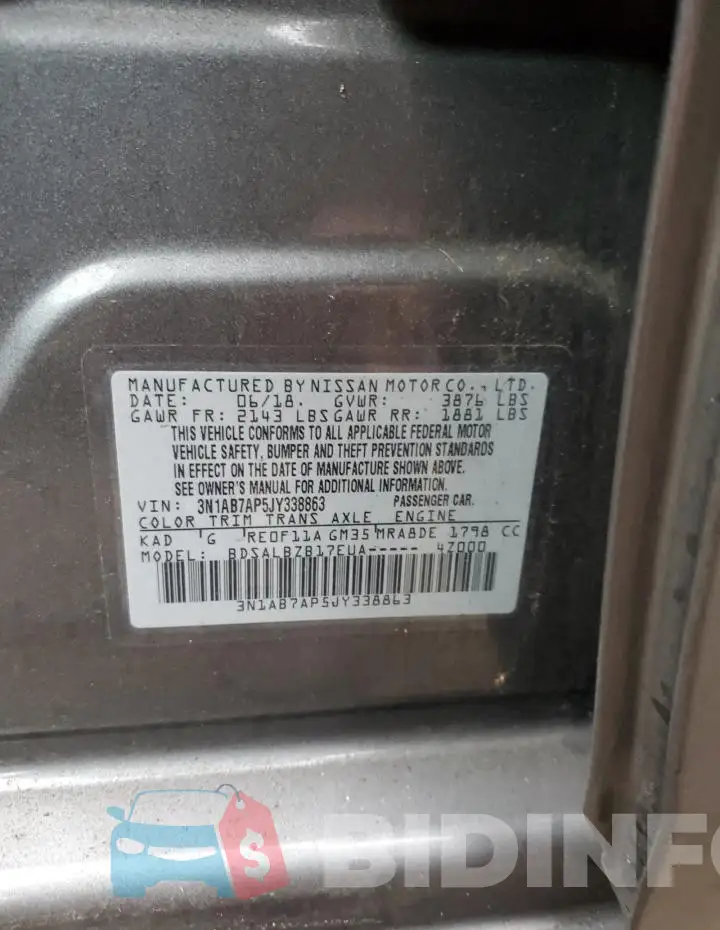 3N1AB7AP5JY338863 Photo# 13
