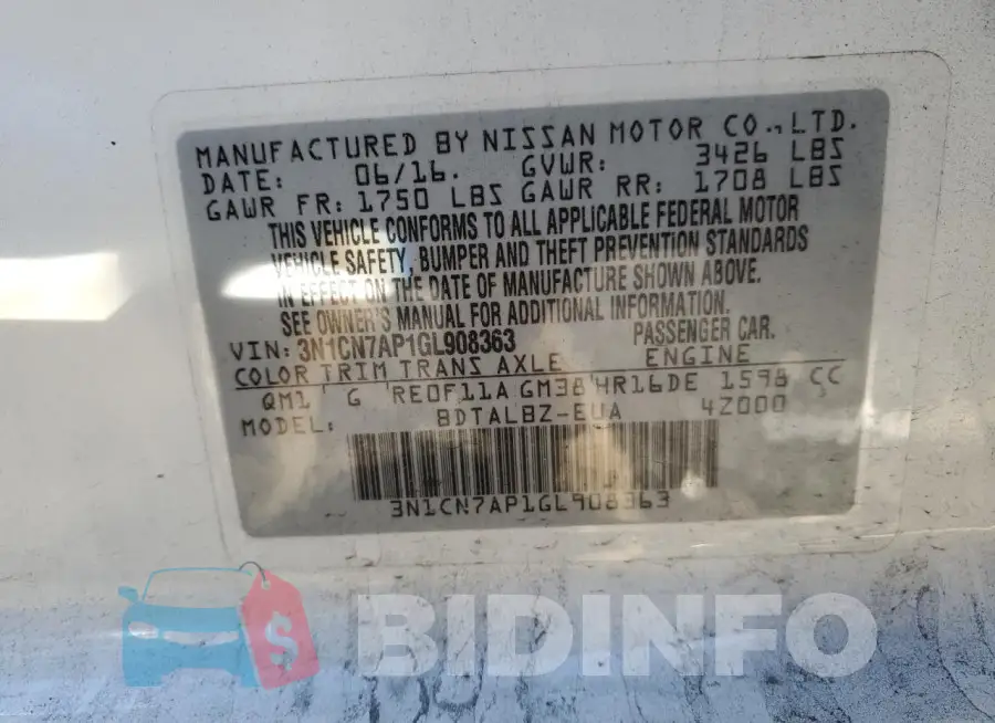 3N1CN7AP1GL908363 Photo# 12