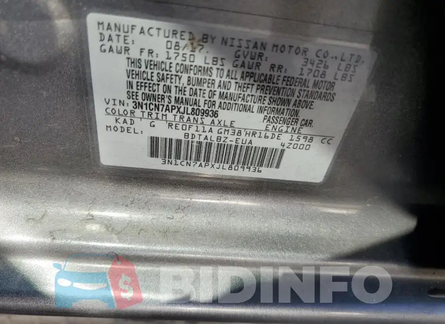 3N1CN7APXJL809936 Photo# 12