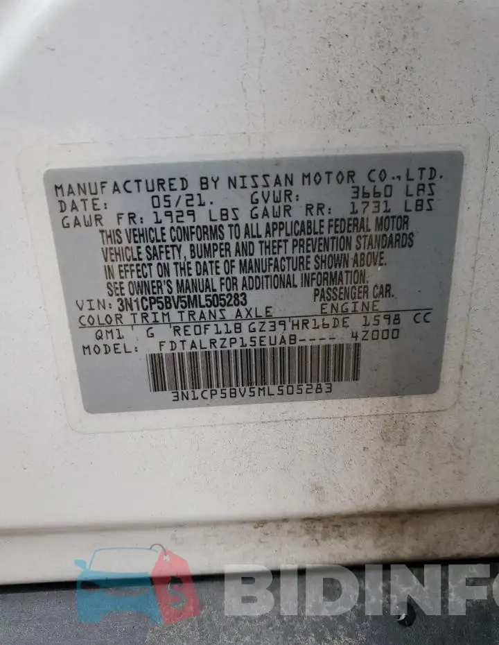 3N1CP5BV5ML505283 Photo# 13