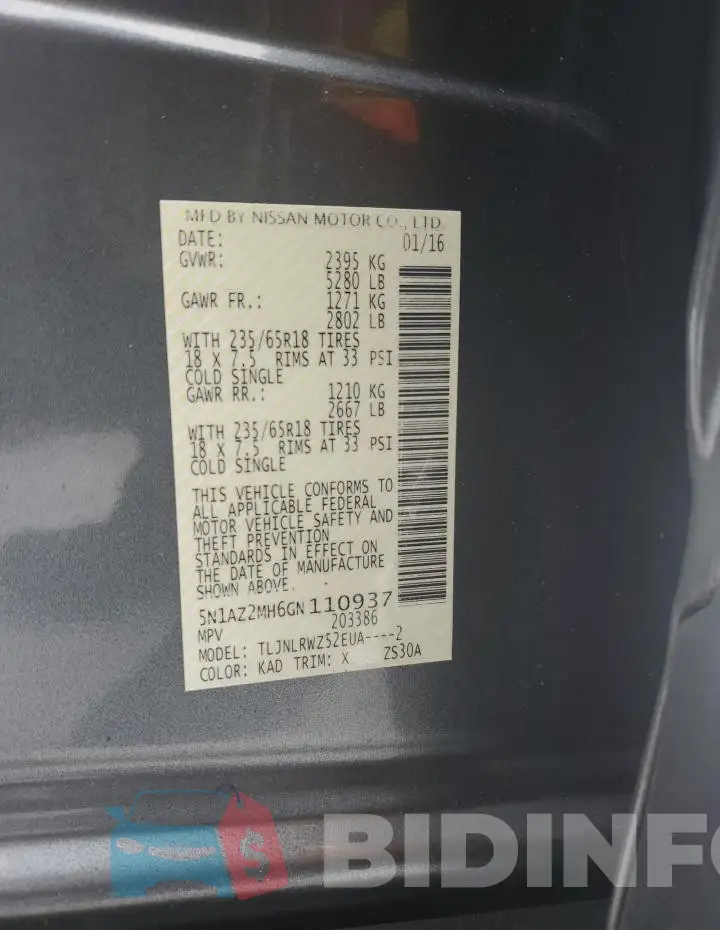 5N1AZ2MH6GN110937 Photo# 13
