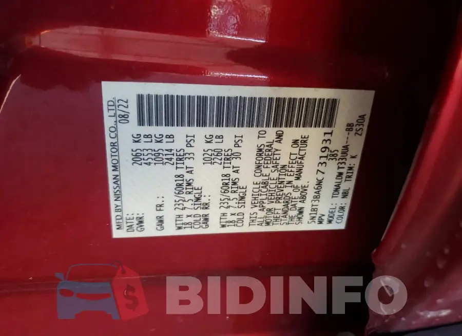 5N1BT3BA6NC731931 Photo# 13