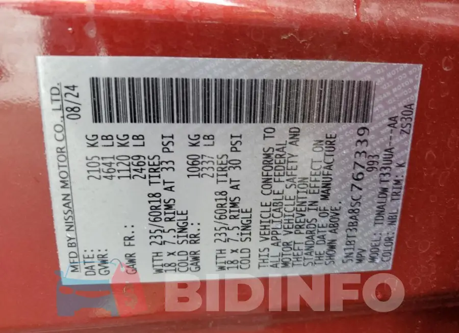 5N1BT3BA8SC767339 Photo# 13