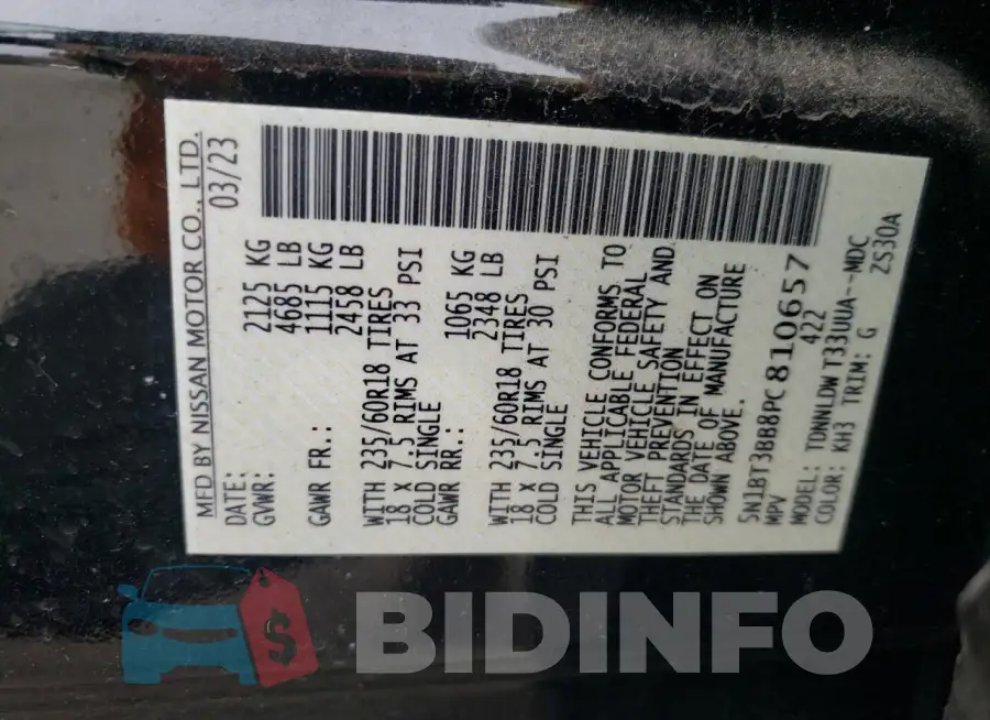 5N1BT3BB8PC810657 Photo# 14