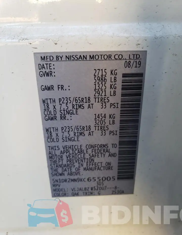 5N1DR2MN9KC655005 Photo# 12