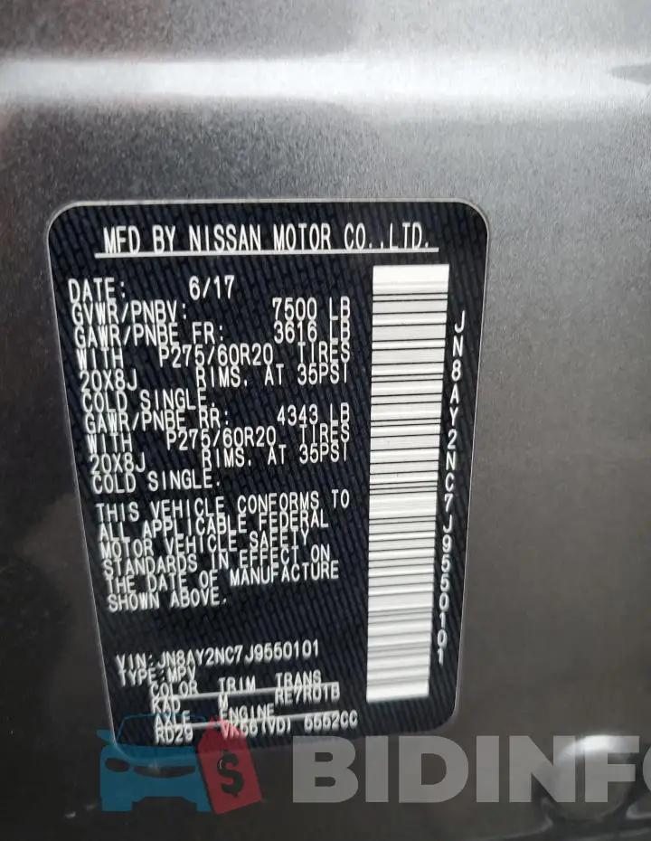 JN8AY2NC7J9550101 Photo# 13
