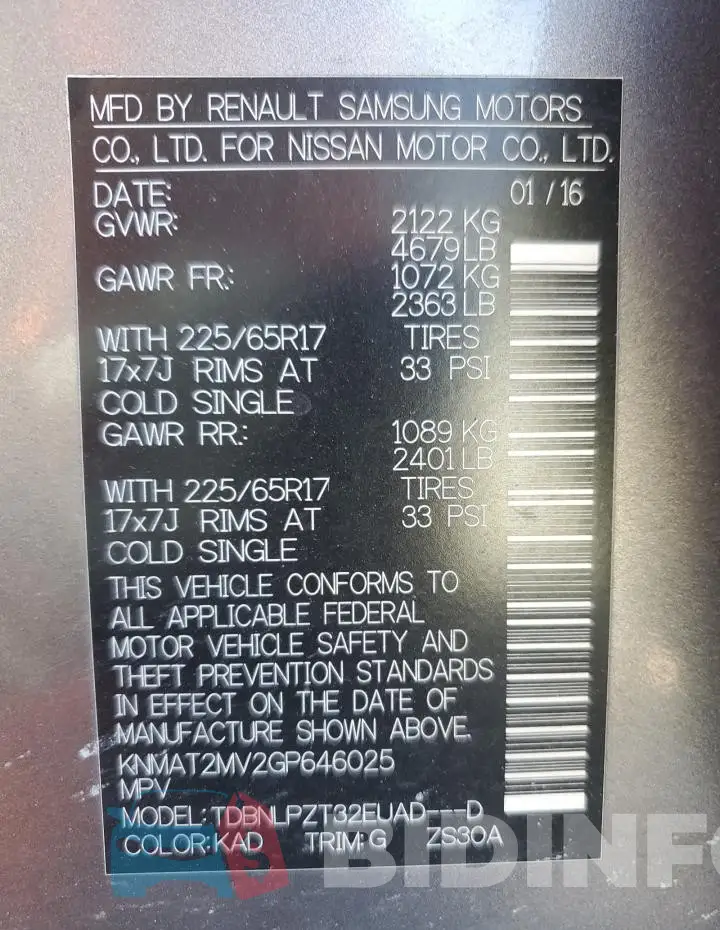 KNMAT2MV2GP646025 Photo# 14