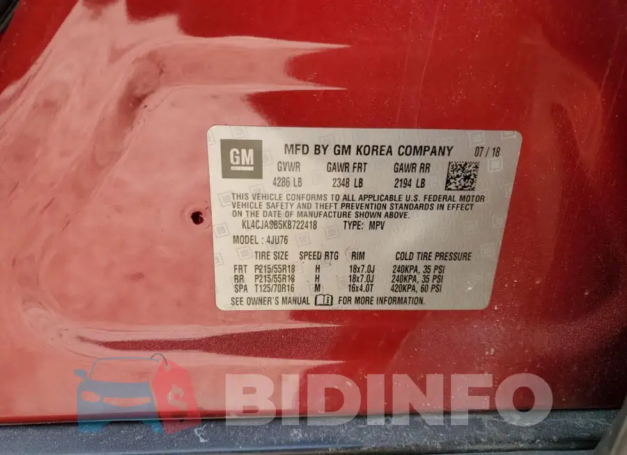 KL4CJASB5KB722418 Photo# 13