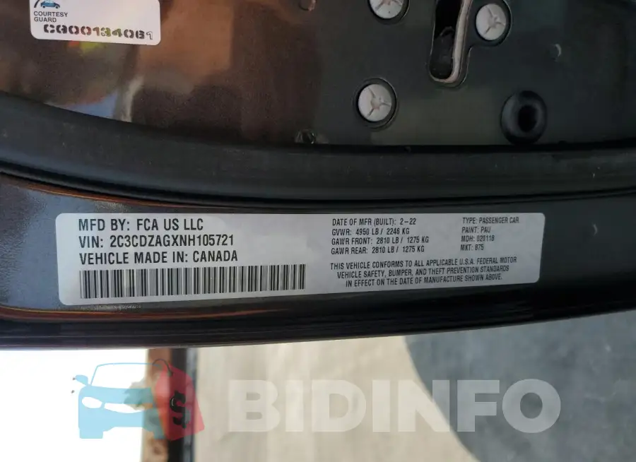 2C3CDZAGXNH105721 Photo# 12