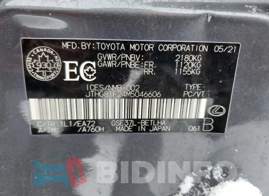 JTHG81F24M5046606 Photo# 12