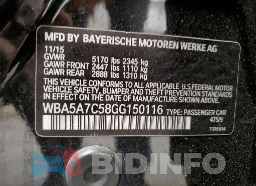 WBA5A7C58GG150116 Photo# 12
