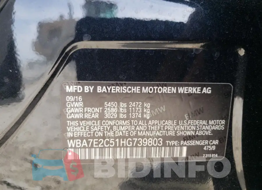 WBA7E2C51HG739803 Photo# 13