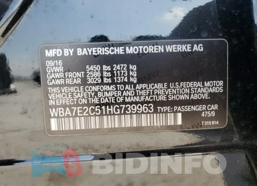 WBA7E2C51HG739963 Photo# 12