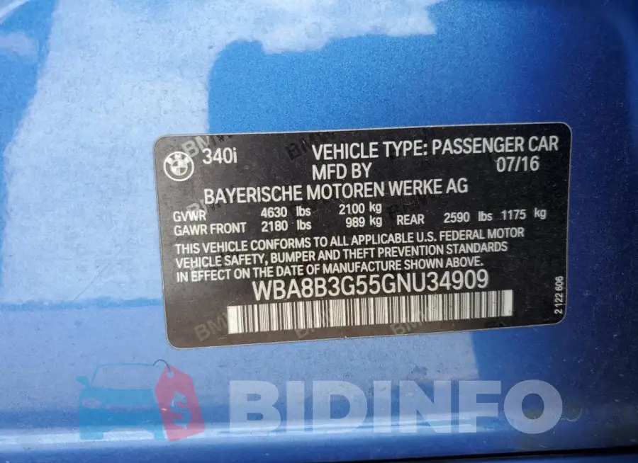 WBA8B3G55GNU34909 Photo# 12