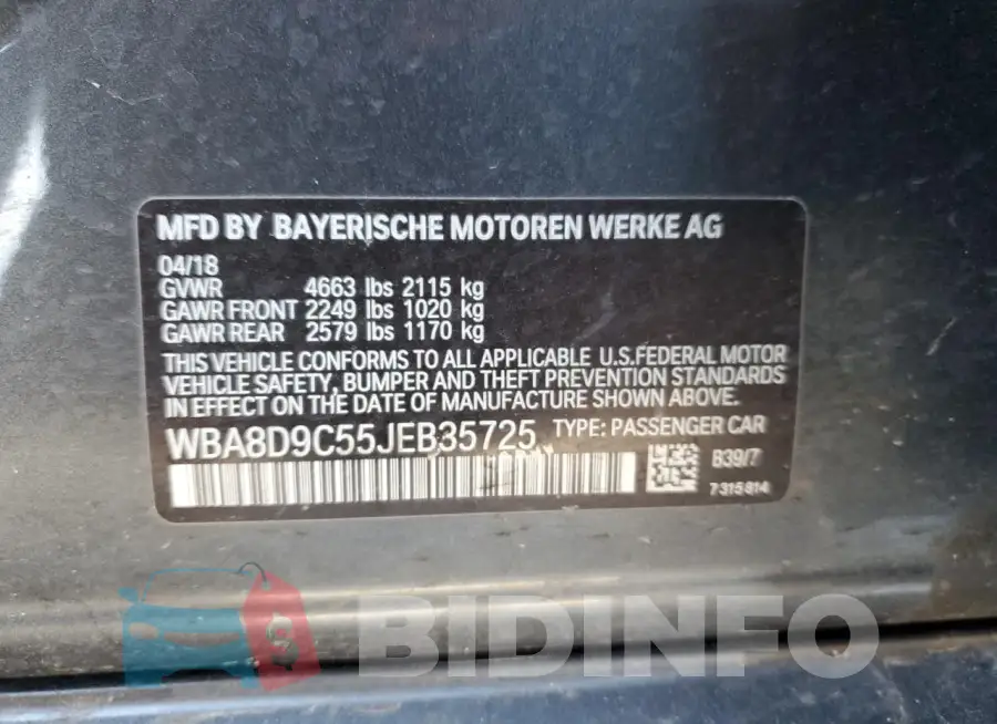 WBA8D9C55JEB35725 Photo# 12
