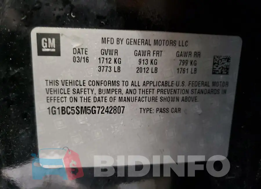 1G1BC5SM5G7242807 Photo# 12