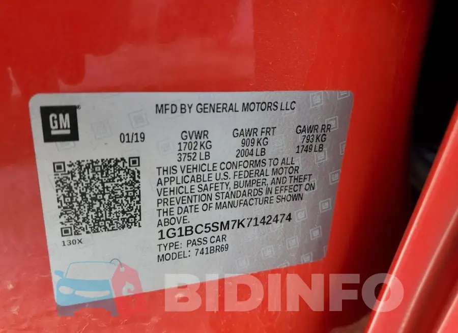 1G1BC5SM7K7142474 Photo# 12