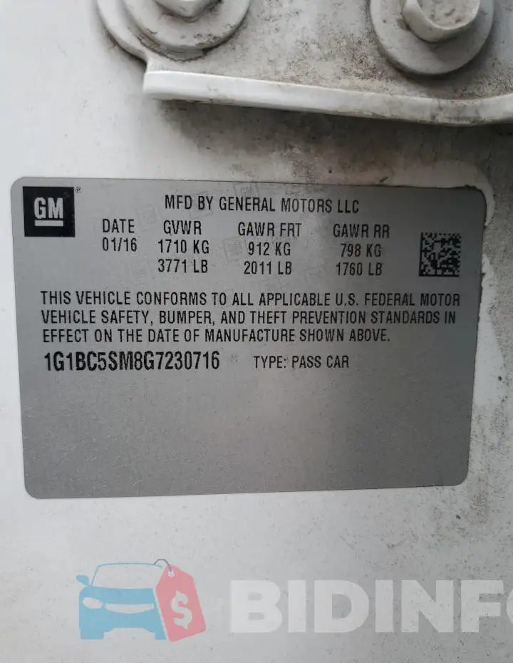 1G1BC5SM8G7230716 Photo# 12