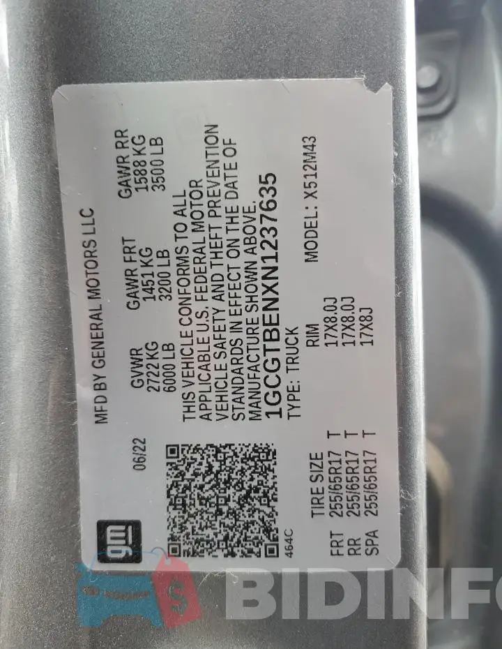 1GCGTBENXN1237635 Photo# 12