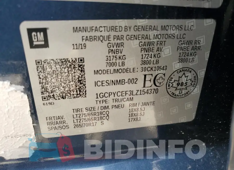 1GCPYCEF3LZ154370 Photo# 13