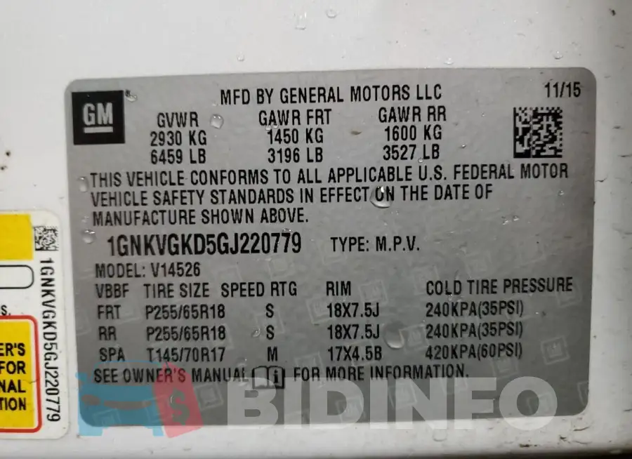 1GNKVGKD5GJ220779 Photo# 13