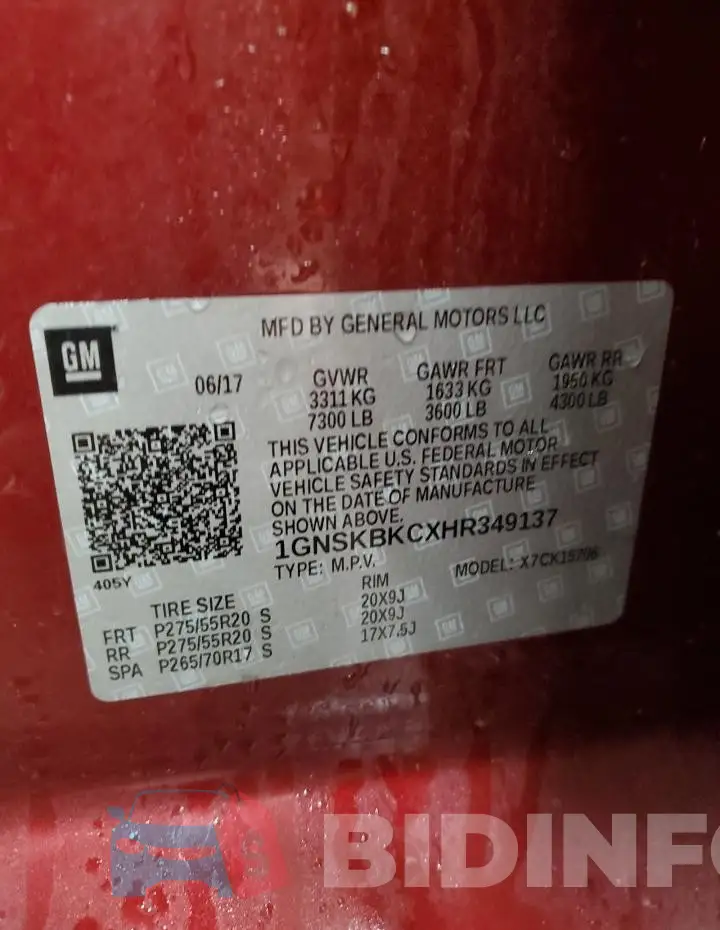 1GNSKBKCXHR349137 Photo# 14
