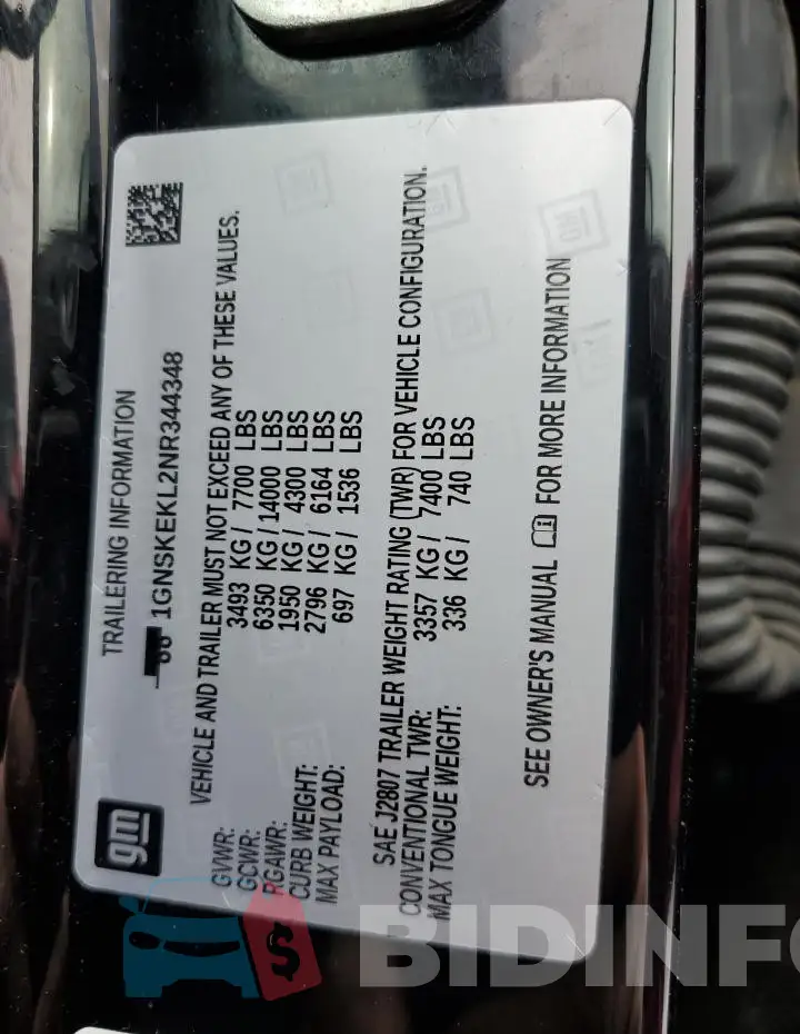 1GNSKEKL2NR344348 Photo# 13