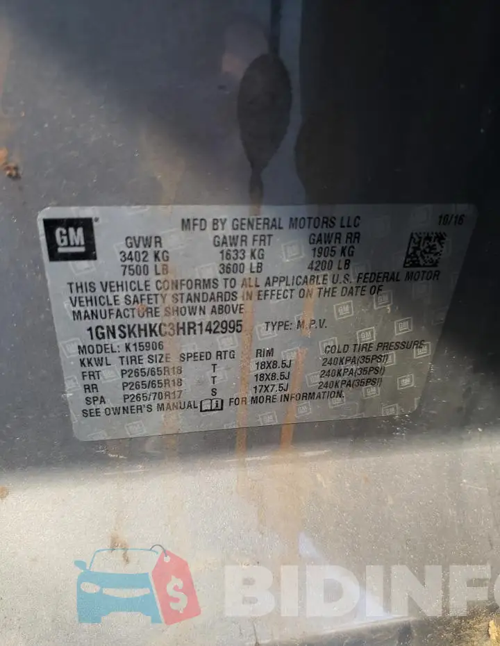 1GNSKHKC3HR142995 Photo# 13