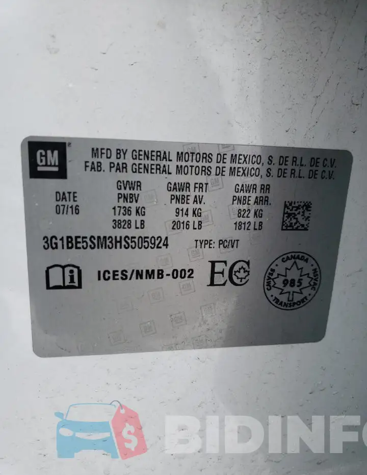 3G1BE5SM3HS505924 Photo# 13