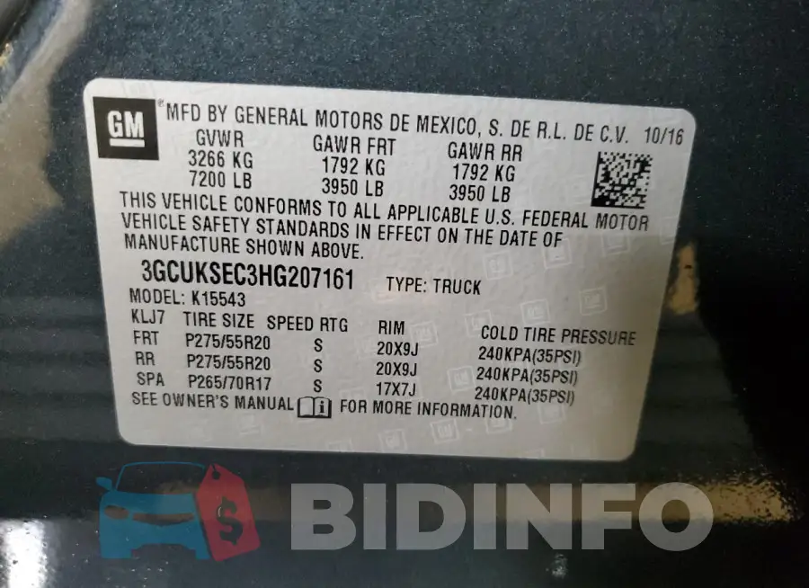 3GCUKSEC3HG207161 Photo# 12