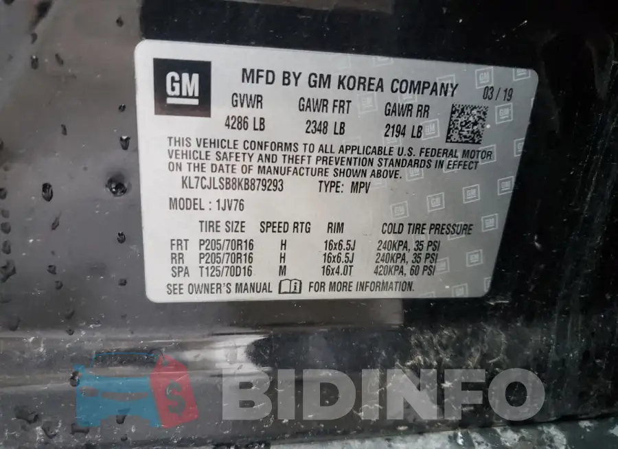KL7CJLSB8KB879293 Photo# 13